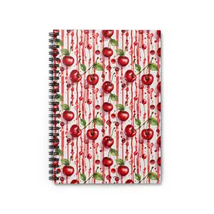 Cherry Notebook, Red Cherry Design, Cherry Juice Notebook, Ruled Line Journal, Cherry Stationery, Fruit Notebook