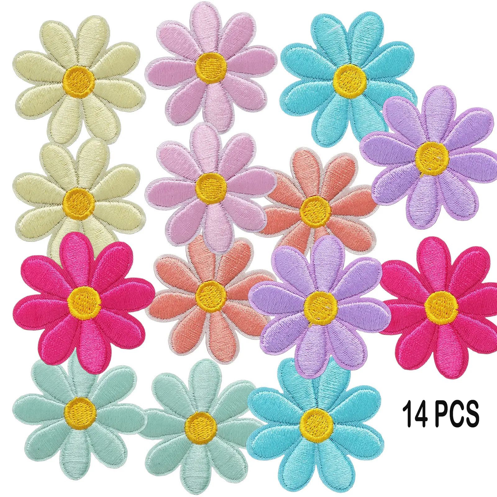 14PCS Colorful Small Flower Iron on Embroidered Patches 1.57 IN H Iron on Embroidered Patches Spring Flower Patches