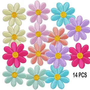 14PCS Colorful Small Flower Iron on Embroidered Patches 1.57 IN H Iron on Embroidered Patches Spring Flower Patches