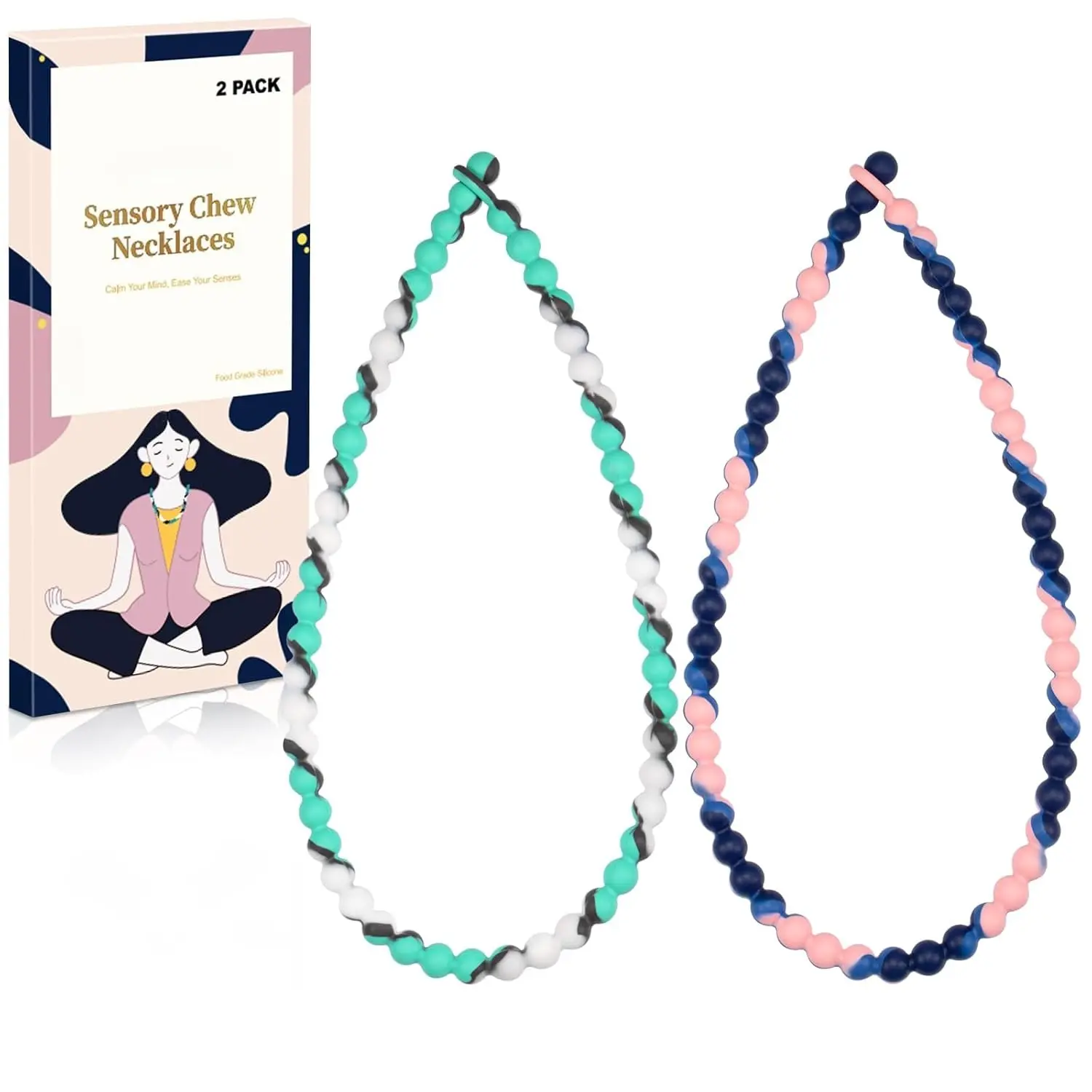 BY-FAN47 Chew Necklaces for Sensory Kids and Adults, Anxiety Necklace for Nail Biting, Teething Necklace for Baby, Toddler, and Mom, Fidget Oral Chew Necklace