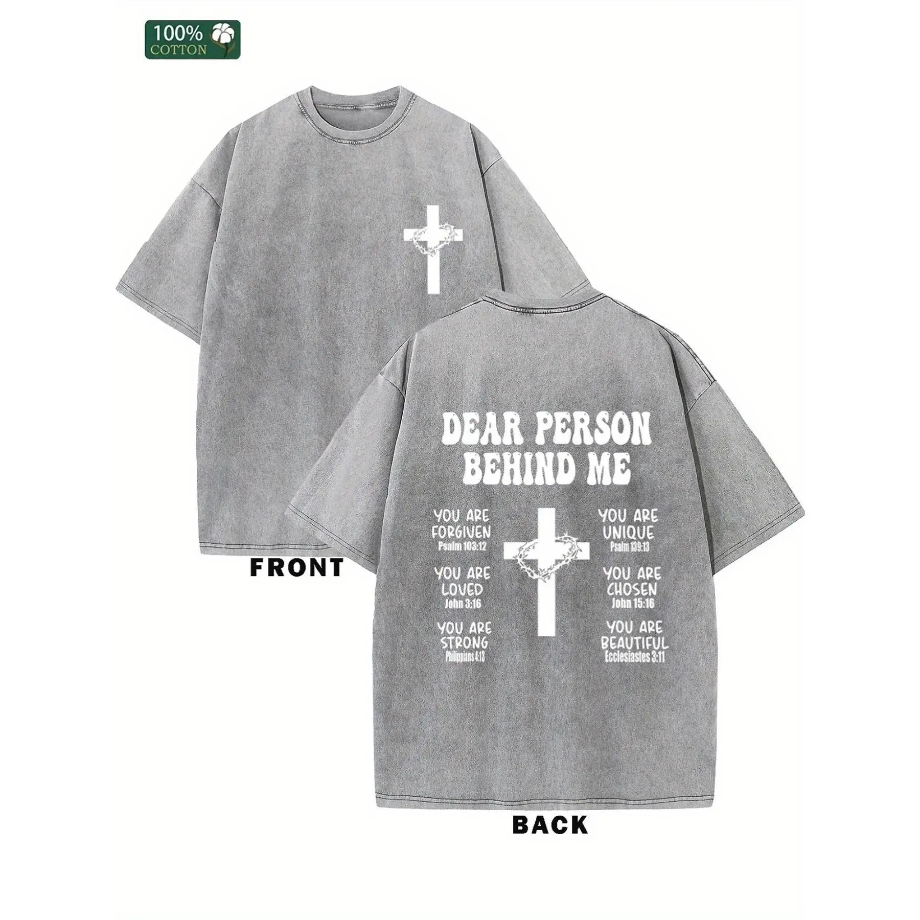 [ Comfortable T-Shirt] Washed Double-Sided Printed T-Shirt With Round Neck And Short Sleeves &Quot;Dear Person Behind Me&Quot; Is Fashionable, Retro, Loose And Comfortable, Suitable For Travel And Leisure Wear And Holiday Gifts