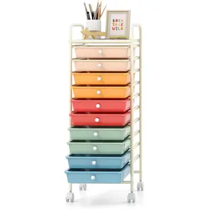 10-Drawer Rolling Storage Drawer Cart, Utility Cart with Removable Drawers & Metal Frame, Mobile Art Craft Drawer Cart with Lockable Wheels for Home, Office, Studio, School, Macaron Color