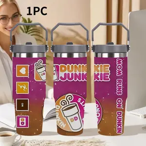 1pc 30oz Stainless Steel Travel Mug, High Quality Leak-Proof Coffee Cup, Dunkin' Donuts Theme Design, Ideal for Office Outdoor Sports Parties