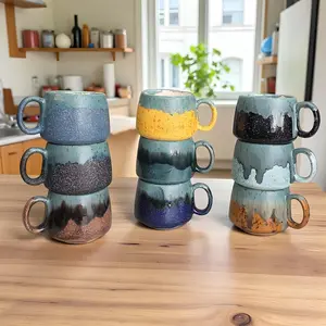 Artistic Glaze Ceramic Mug, Pottery Coffee Cup, 7oz Stoneware Espresso Mug, Gradient Glazed Gift for Coffee Lovers, Artisan Pottery