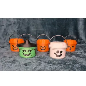 Mini Halloween Boo Buckets 3D Printed Set of 5 with Removable Lids and Handles Perfect for Trick or Treating