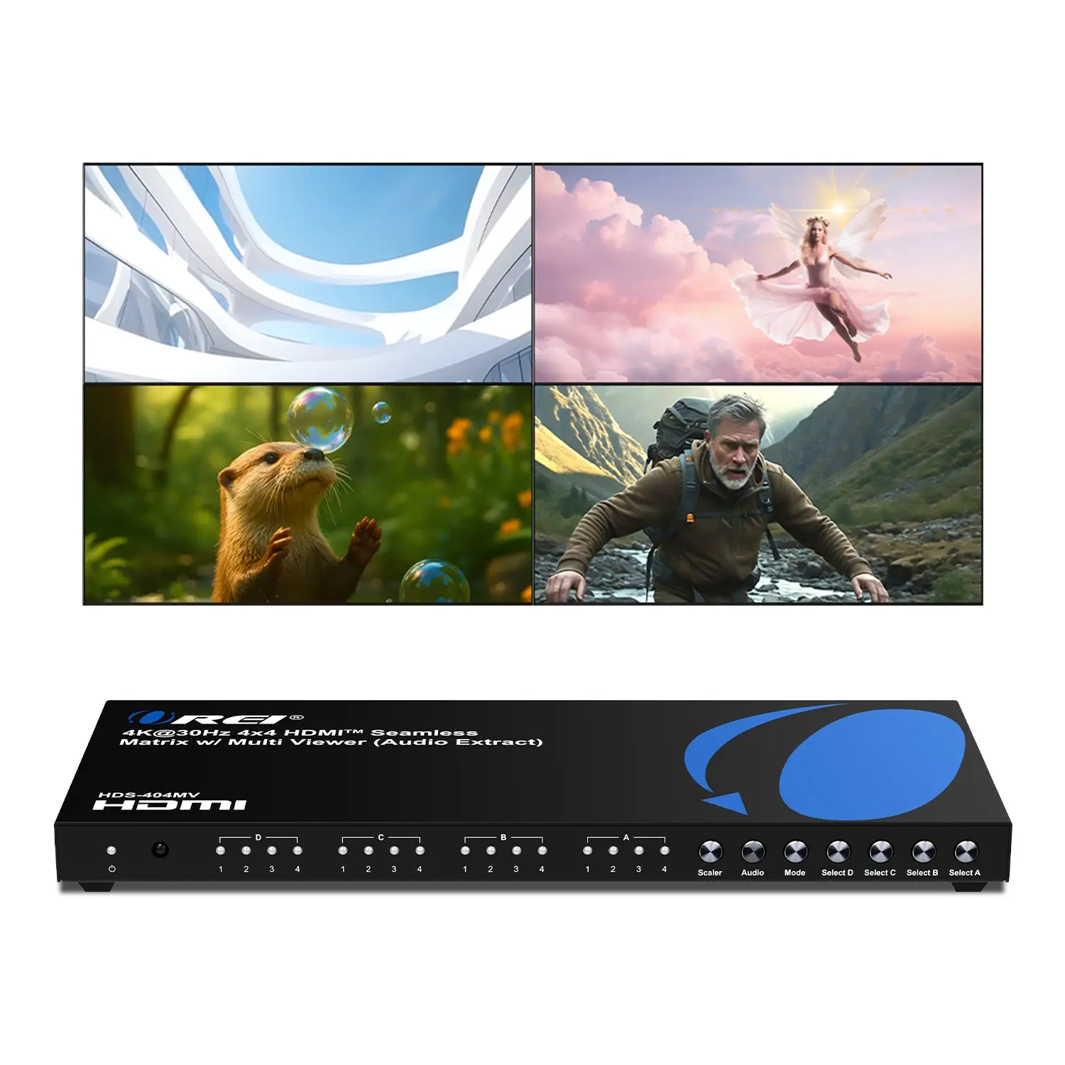 4K@30Hz 4x4 HDMI™ Seamless Matrix w/ Multi Viewer (Audio Extract) (HDS-404MV)