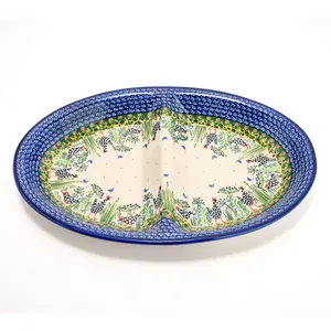 Lidia's Polish Pottery Hand Painted Divided Oval Platter
