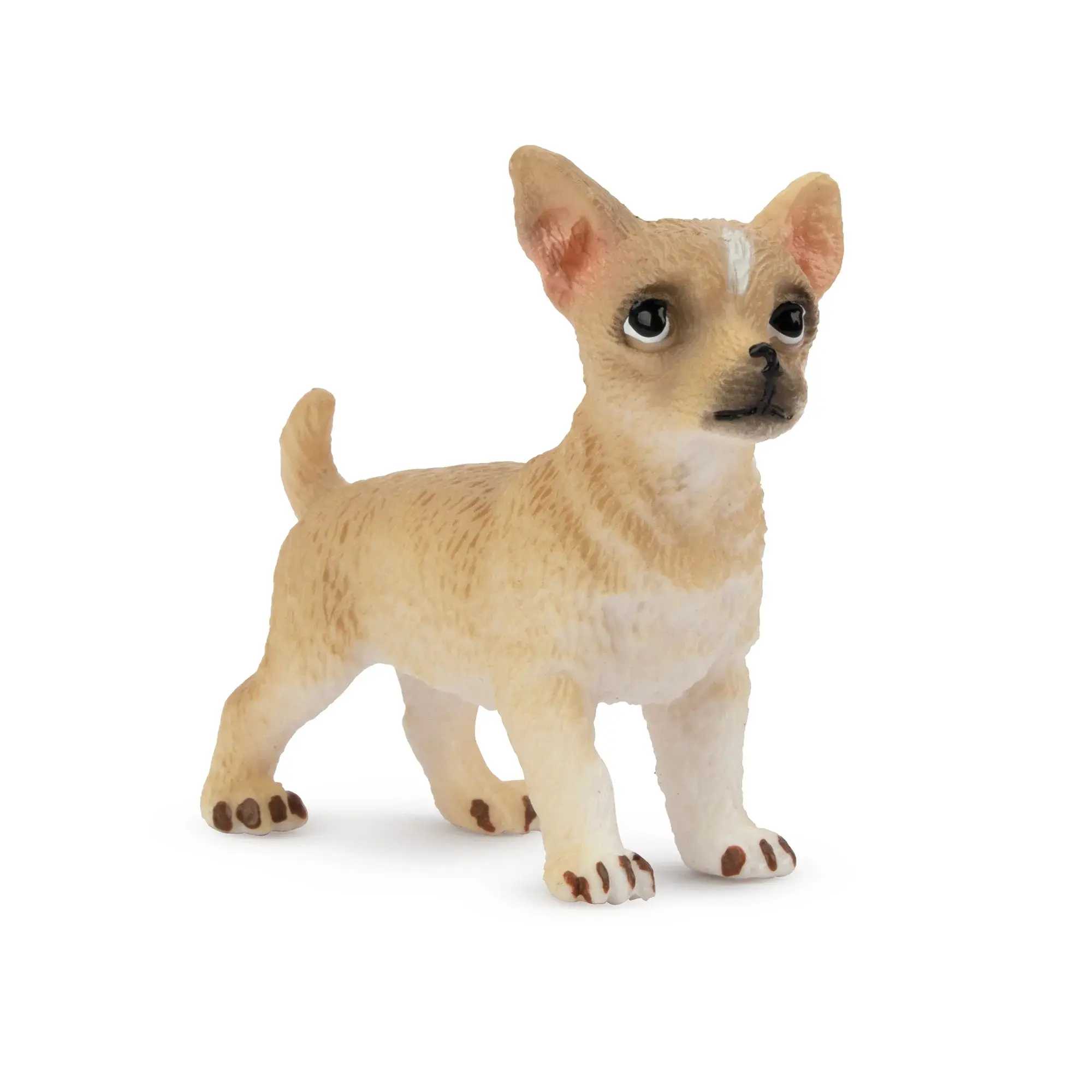 TOYMANY Hand-Painted Realistic Mini Standing Fawn Chihuahua Puppy PVC Action Figure - High-Quality Durable Solid PVC Decoration Figure, 0.33 oz (9.3 g) Small-Size Single with Box, 3+ Age Montessori Sensory Play Toy, Ideal Cake Topper