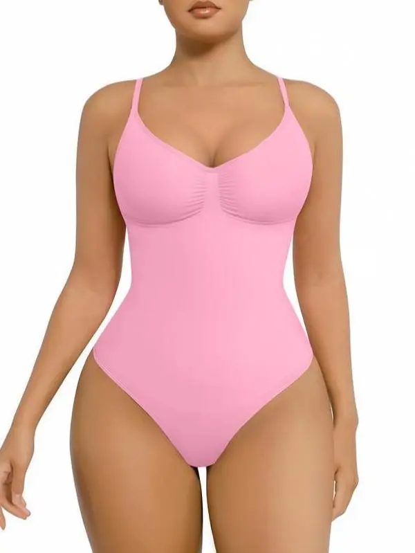 Women's Seamless Sleeveless V-Neck Bodysuit Shapewear - Smooth, Minimalist, Comfortable, Basic Tummy Tucking, Snatched Waistline Sculpting Elegant Fit Underwear