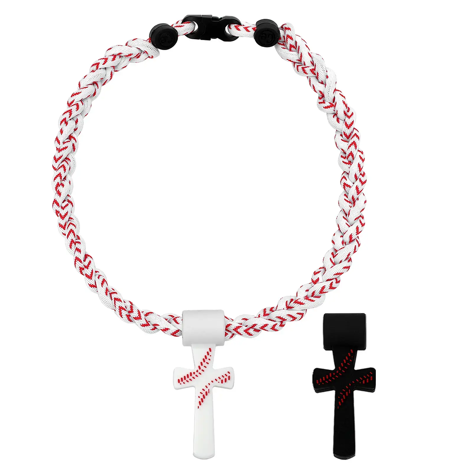Boys' Baseball Necklace - Grey & White Triple-Braided Silicone Rope with 2.36 in × 0.97 in Motivational Quote Cross Charm, 18.11 in Athletic Jewelry for Male Baseball Lovers, Birthday/Christmas Gift for Sports Training