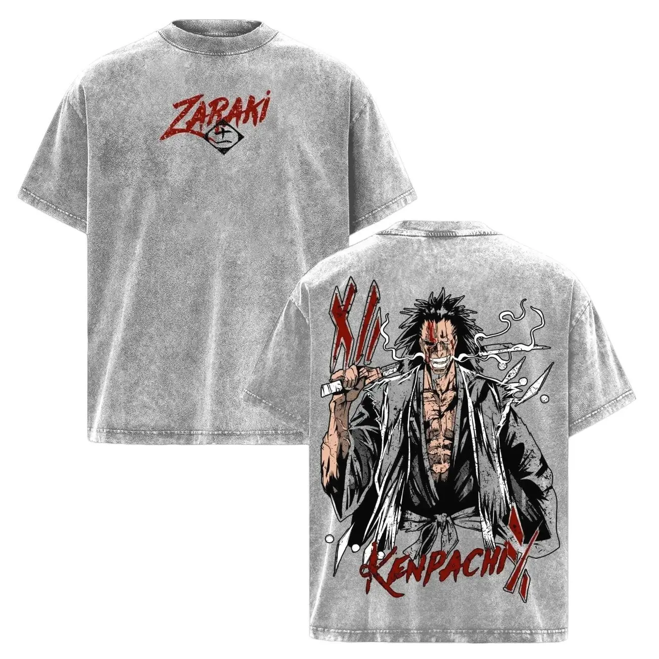 Kenpachi Zaraki Oversized Tee – Bleach Anime Graphic T-Shirt, Vintage Washed Acid Wash Cotton Shirt, Dark Anime Streetwear, Soft Casual Unisex Apparel, Manga Fan Gift, Kenpachi Soul Reaper Aesthetic Top 11N