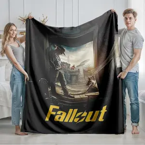 1 piece Fallout game theme cover themed flannel blanket - Super soft fluffy flannel blanket, suitable for sofas and beds, all-season use, modern design, digitally printed pattern,machine washable, suitable for travel