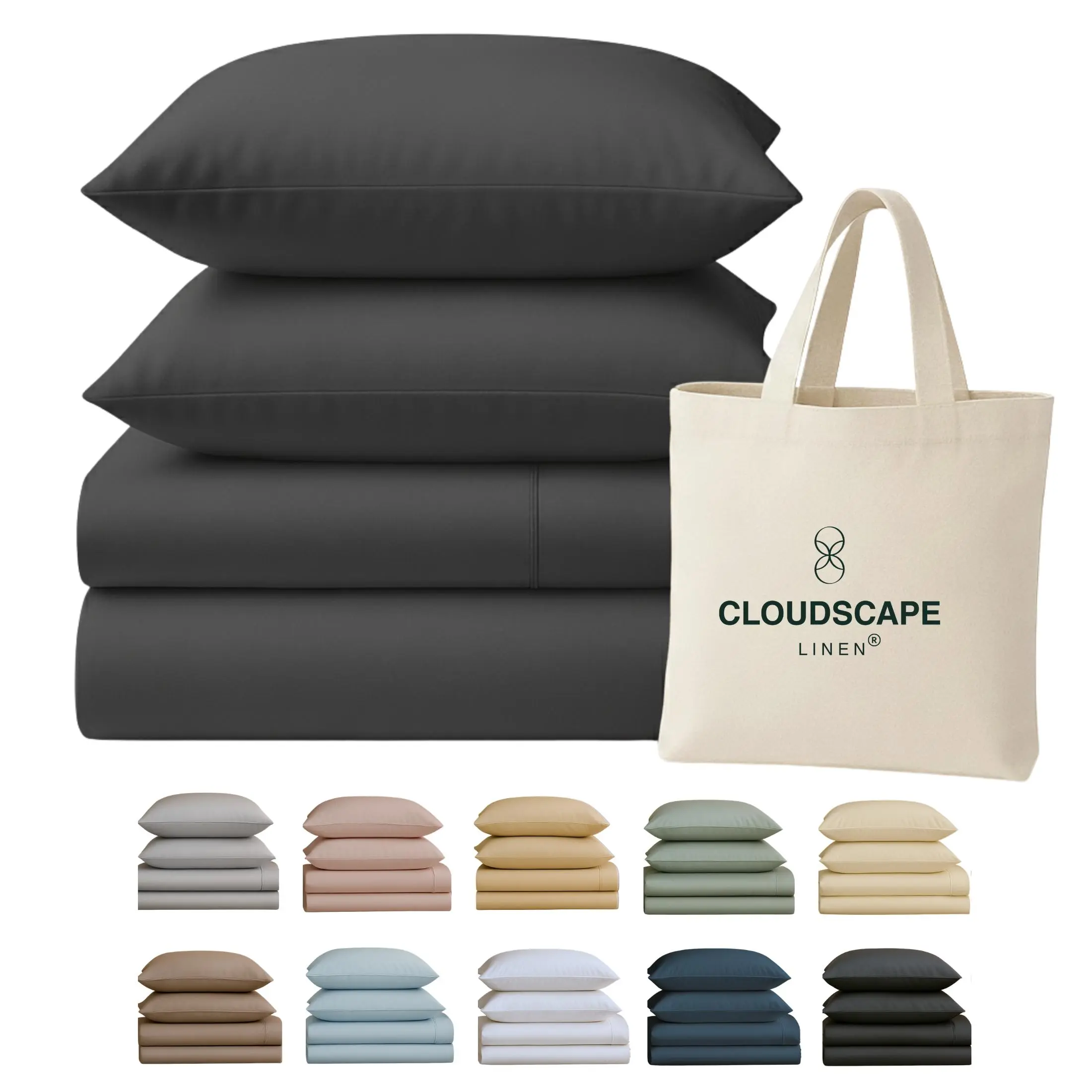 CLOUDSCAPE LINEN Solid Cloud Boxed Sheet Bedding Sets Collections - 100% Egyptian Cotton, 400 Thread Count, 17" Extra Deep Pocket, Premium Sheets, Nontoxic, Hotel Luxury, Breathable, Machine Washable, All-Seasons Cooling Bedding