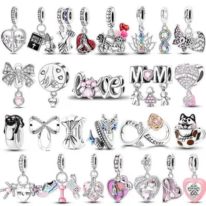 New printed 925 sterling silver charms bow love mom heart charm bead fit 925 original bracelet DIY woman jewelry gift for friend 2025