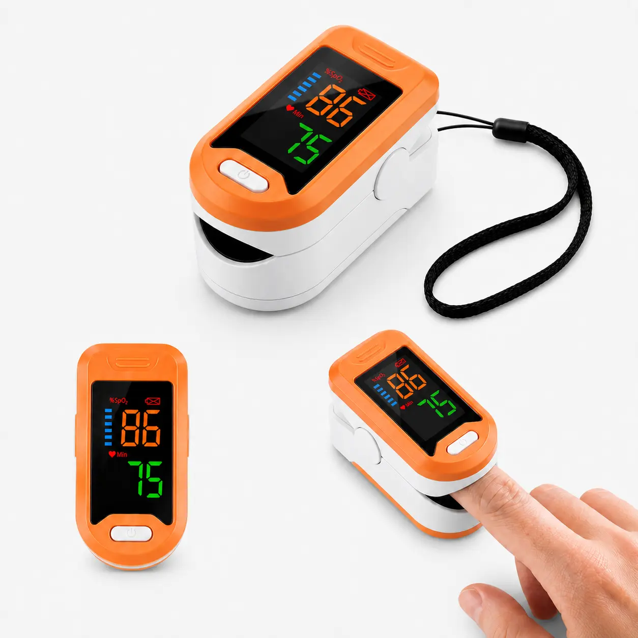Portable Fingertip Wellness Reader, Finger Clip Device with LED Screen, One-Button Operation, Lanyard and Lightweight Design for Home Reference Use