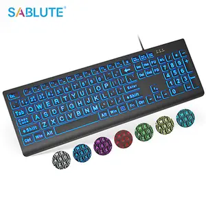 Large Print Backlit Keyboard, Wired USB Lighted Computer Keyboards with 7-Color & 4 Modes Backlit, Oversize Letters Keys Easy to See and Type