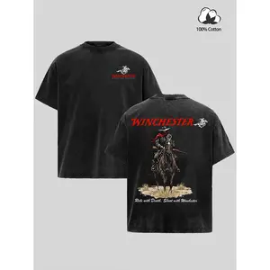 Retro Cowboy Graphic T-Shirt, Western Riding Shirt, Apparel for Gun Enthusiasts & Collectors, Shooting Sports Gear, Vintage Wild West Style, Rifle & Cowboy Art Tee, Premium American Gift, For Outdoor Shooting Enthusiasts, Classic Western