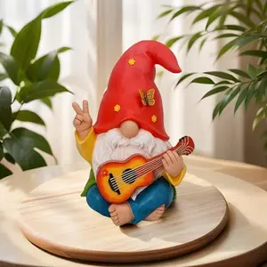 Whimsical Hippie Guitar Gnome Statue, Colorful Resin Garden Gnomes Dwarf for Outdoor & Home Decor, Perfect for Yard and Balcony, Garden Sculptures Statues