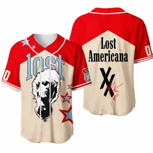 Retro USA Lost Americana Baseball Jersey | Y2K Vintage Graphic Button Up Fan Shirt for Men Women
