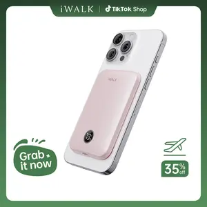 iWALK Magnetic Wireless Charger Single Pack Compact Ultra Slim 0.5inch PD 18W Fast Charging Pink Electronic Smartphone Cellphone Travel-Friendly with Smart LED Display & Magnetic Attachment - Cable, Digital
