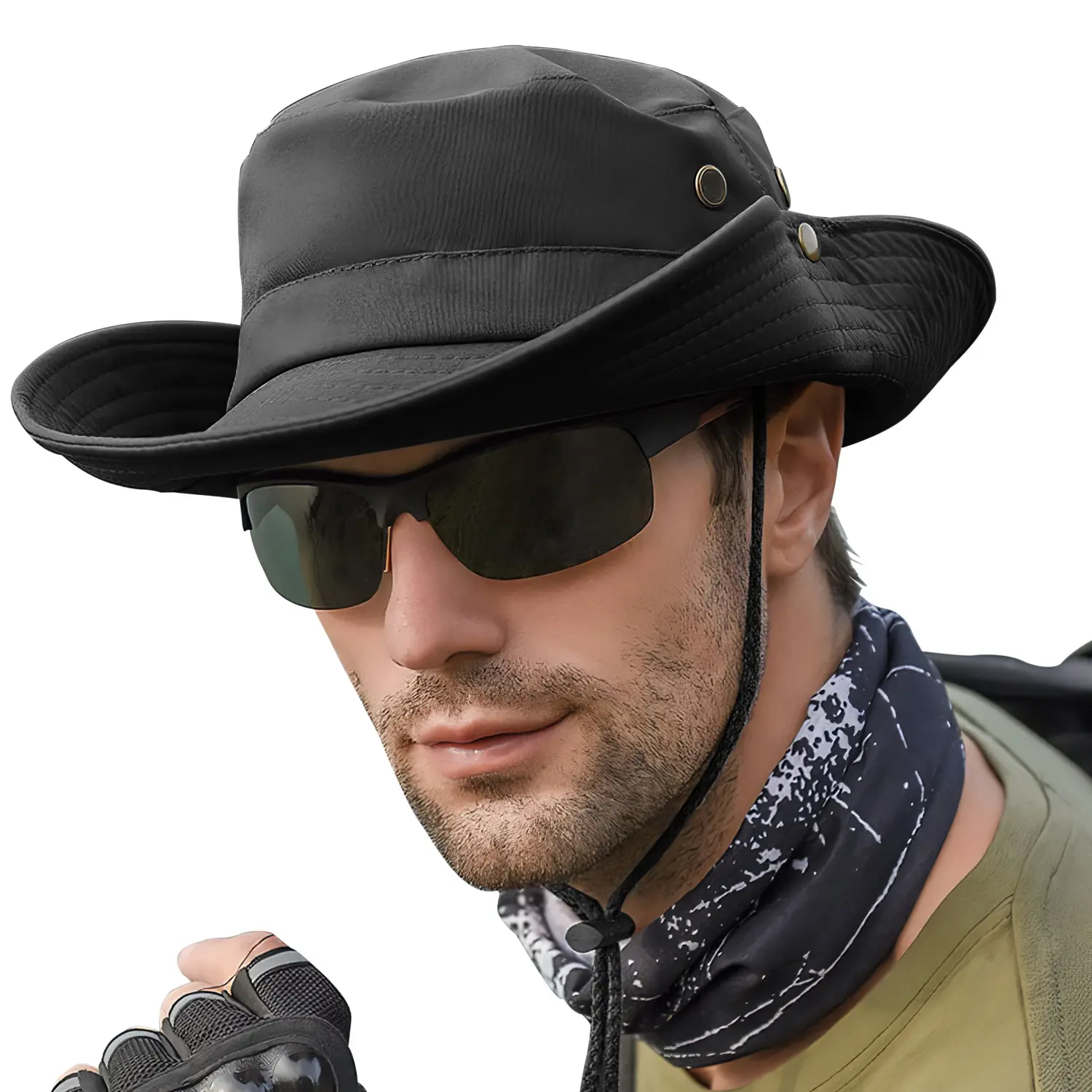 Wide Brim Sun Hat for Men Women, Waterproof Breathable Bucket Hat with Wind Strap, Adjustable UV Protection Boonie Hat for Fishing Hiking Camping Gardening Cycling