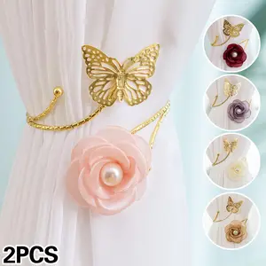 Butterfly & Flower Design Curtain Tieback, Adjustable Curtain Tieback, Window Curtain Accessories for Home Living Room Bedroom Decor, Interior Decoration Accessories