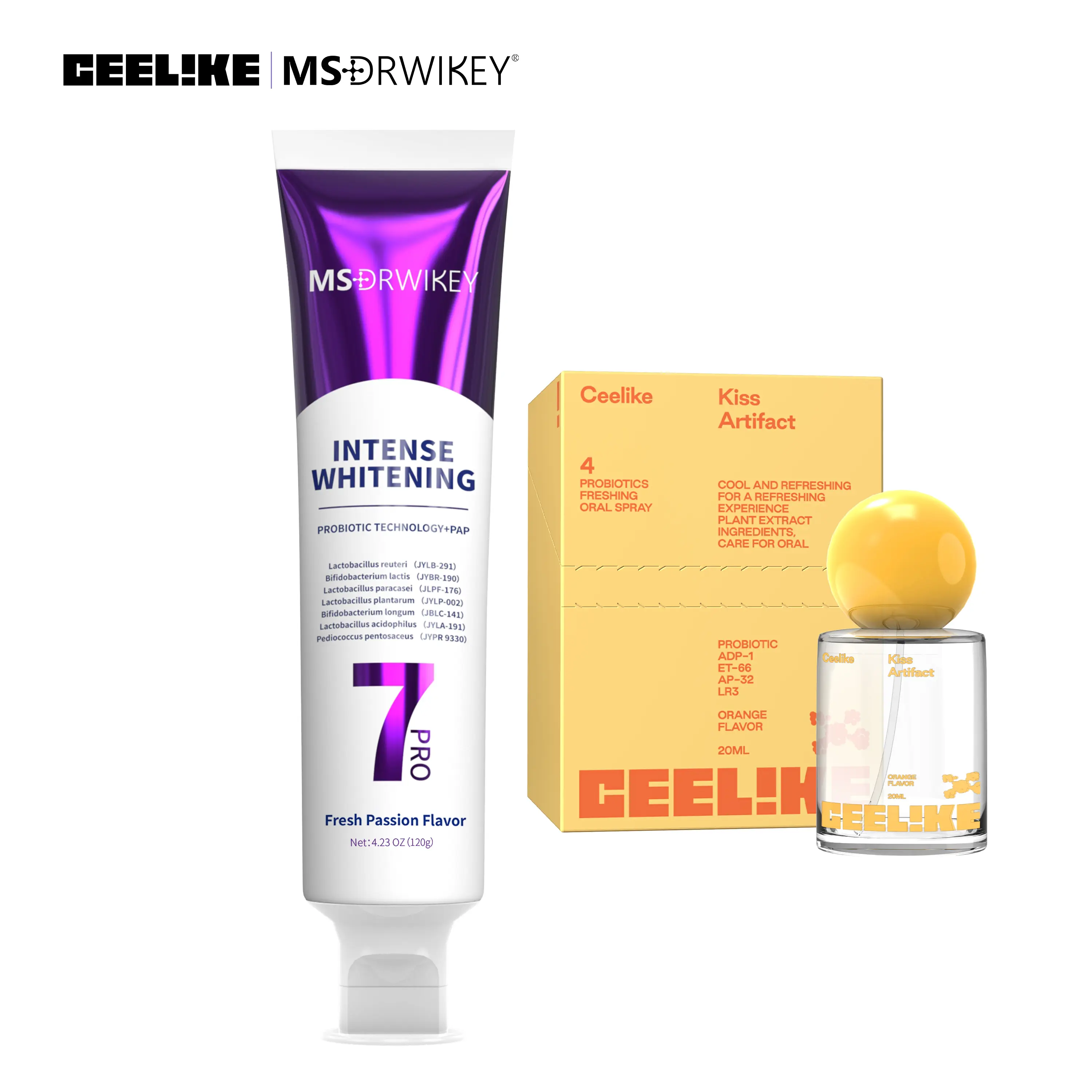 CEELIKE MSDRWIKEY Daily Oral Care Kit - 1 Toothpaste + 1 Probiotic Orange Oral Spray, Multi-Function Care, Long-Lasting Freshness, Enamel Repair
