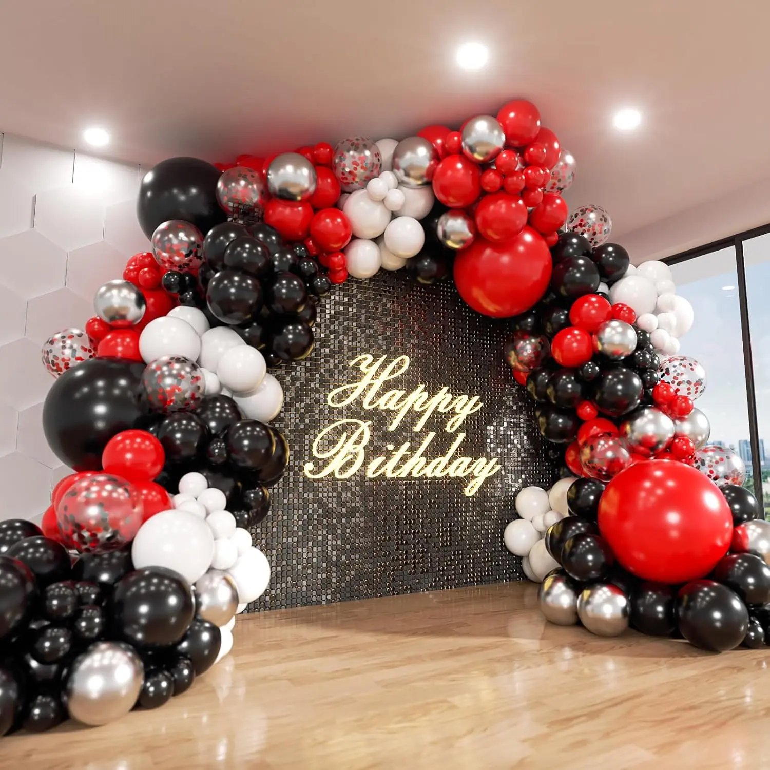 Red Black and White Balloon Arch Kit,  140 count Red and Black White  Garland kit, 18 12 10 5 Inch Different Size Balloons for Birthday Party Anniversary Racing   Year Prom Decorations