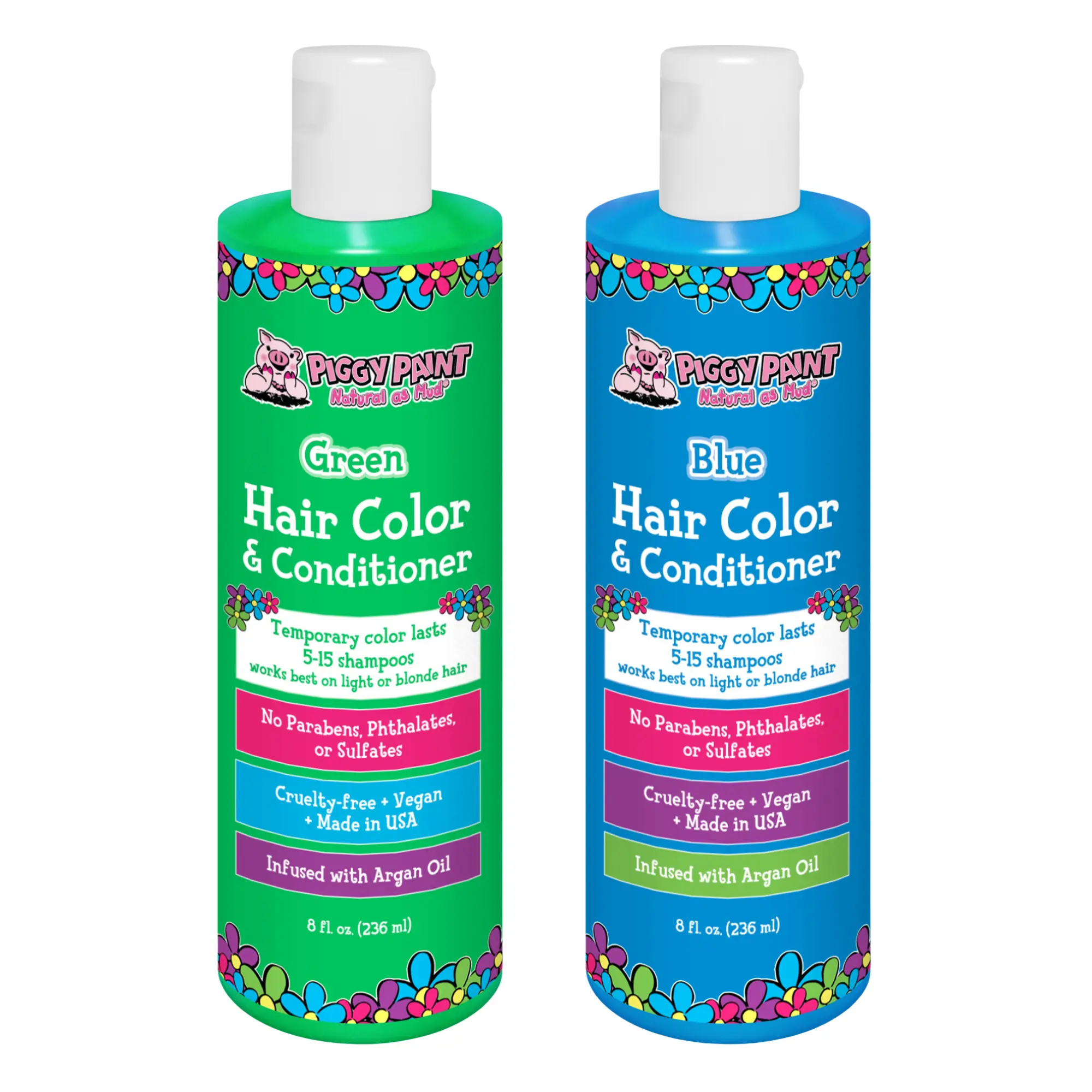 Piggy Paint Blue & Green Dream Hair Color 2-Pack - Vibrant Blue & Green Hair Color & Conditioner with Argan Oil - 8 fl oz Each - Cruelty-Free & Vegan
