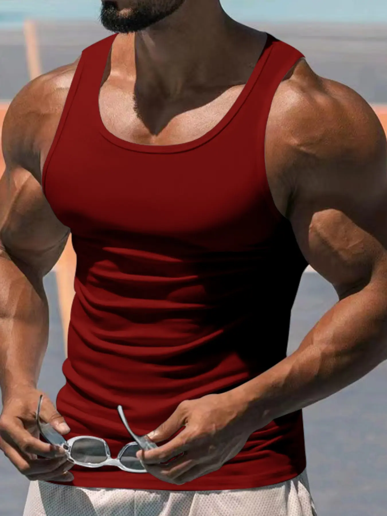 Men's Gym Essential Round Neck Vest, Casual Sporty Fashion Vest, High Elasticity Quick-Dry Breathable Vest, Youth Versatile Loose Fit Trendy Vest, Workout Tank, Workout Vests