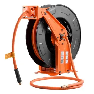 Retractable Air Hose Reel, 3/8 Inchx 50 FT Rubber Air Hose Max 300PSI, Auto Rewind Air-Compressor Hoses Reel with 5 ft Lead in, Ceiling/Wall Mount Heavy Duty Steel Double Arm
