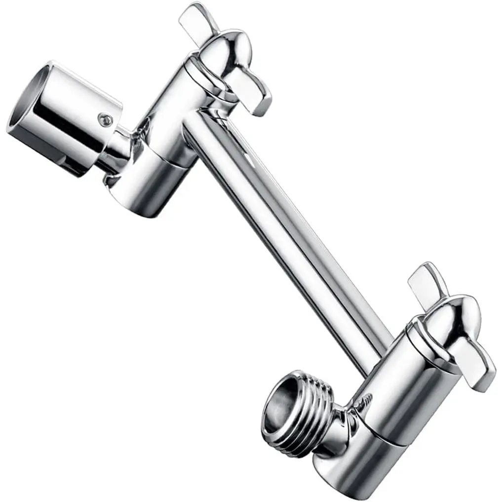 Brass Shower Arm Extender for Rain and Handheld Shower , 5 Inch Universal Shower  Extension Arm, Height & Angle Adjustable, Chrome