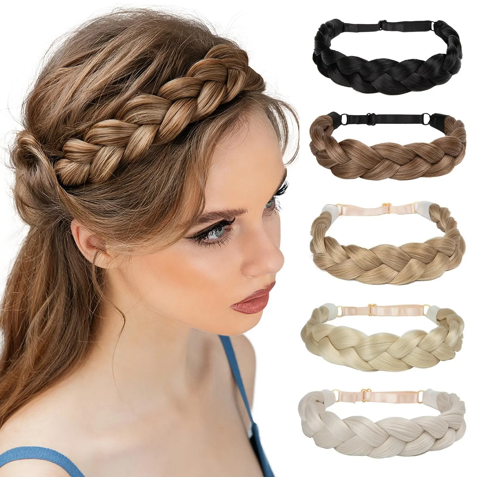 Braided Headband for Women, Handmade 3-Braid Synthetic Fiber Hair Accessory with an Adjustable Band for Comfy Wear, Handmade For Unique Charm, Synthetic Fiber, Comfy Wear, Hairbands