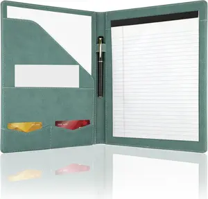 Professional Padfolio Portfolio Binder, Faux Leather Interview Resume Folder, Letter Size A4 Legal Writing Pad Holder, Document Organizer for Business School Office Conference (Green)