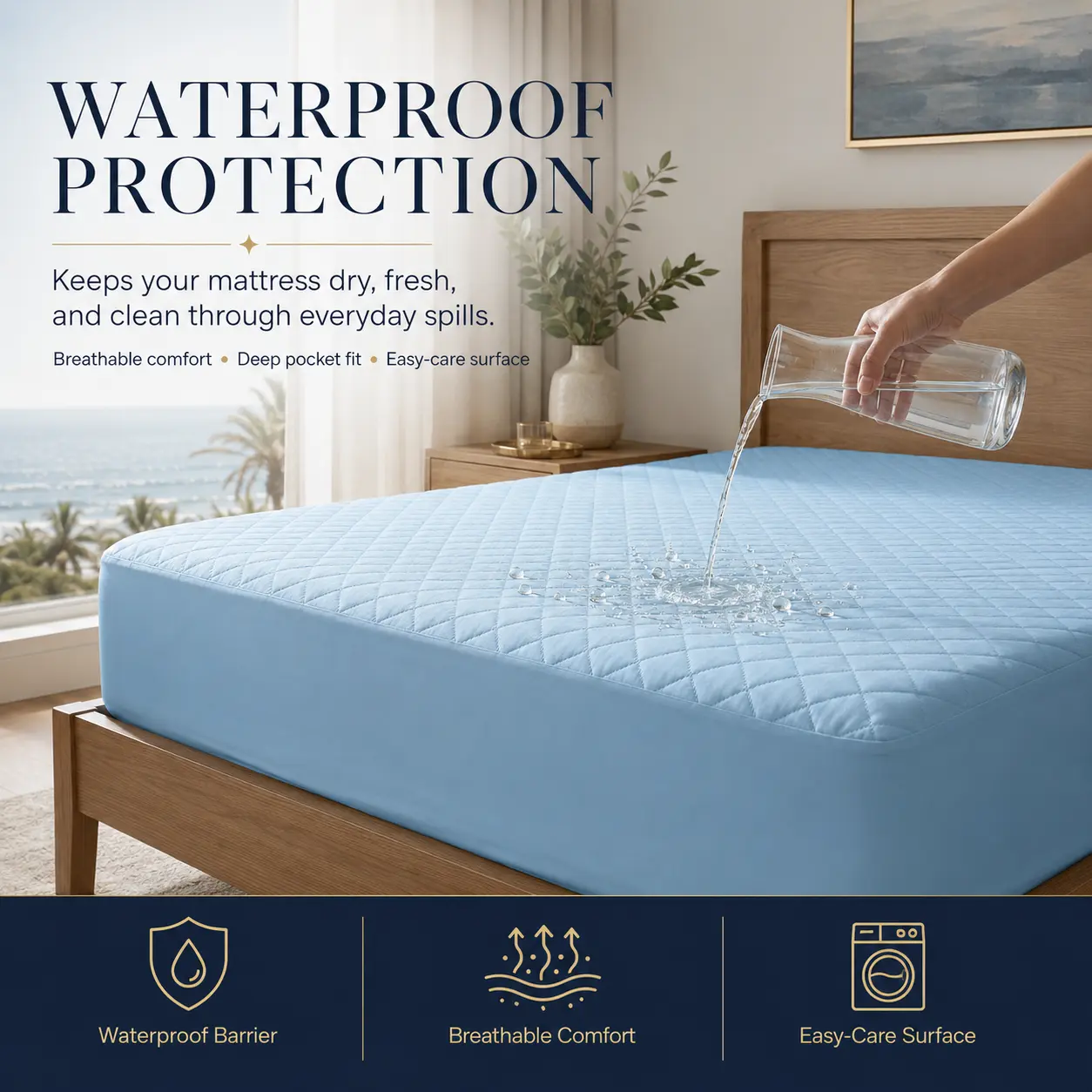 1PC Waterproof Mattress Pad (No Pillowcase & Pillow), Soft Skin-Friendly Stain-Resistant Wrinkle-Free with Deep Pocket, Ideal for Home & Dorm sheet protector  bed sheet set summerwins