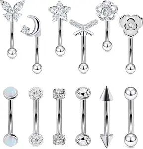 12PCS Rook Daith Piercing Jewelry 16G Stainless Surgical Steel Curved Barbell Eyebrow Rings Vertical Labret Lip Piercing Jewelry Rook Daith Earrings for Women Men
