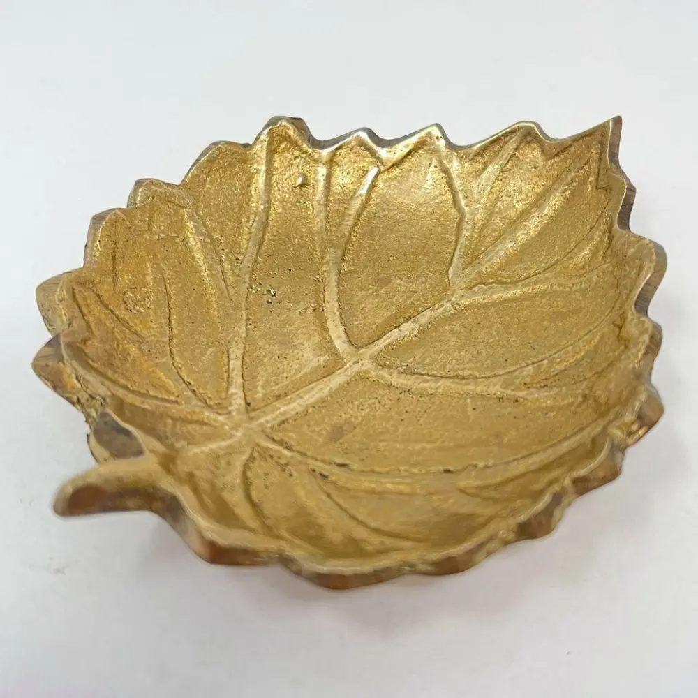 Handcrafted Solid Brass Mid-Century Leaf-Shaped Ashtray, Small Multi-Use Tray, Antique Household Items Decor Trinket