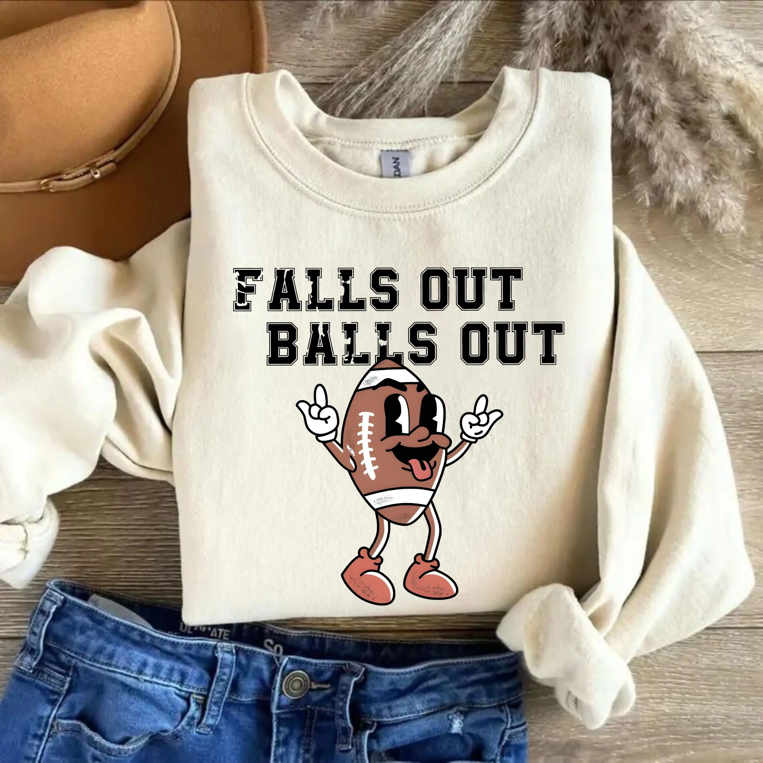 Gildan Falls Out Balls Out Sweatshirt, Cute Fall Sweatshirt, Tis The Season Sweatshirt , Football Season Sweatshirt, Football Sweater,Game Day Sweatshirt Gift for Women