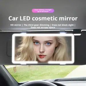 Tri-Color LED High Definition Glass Makeup Mirror for Car Visor with USB Charging, Magnetic Detachment, Flat Lens, Fits All Vehicle Models