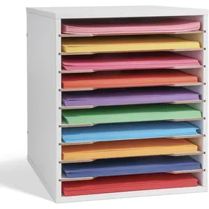 9x12 Construction Paper Organizer, 10-tier Adjustable File Sorter for A4 Paper, 8.5x11 Inch Desktop Organizer for Office, , School