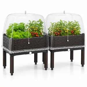 2-Piece Set Multifunctional Square Raised Planter, Elevated Garden Bed with Detachable Legs - Equipped with Insect Proof Cover, Ideal for Growing Vegetables,Herbs and Flowers,Made of Durable Plastic, Suitable for Yard, Garden, Patio, Indoor & Outdoor Use.