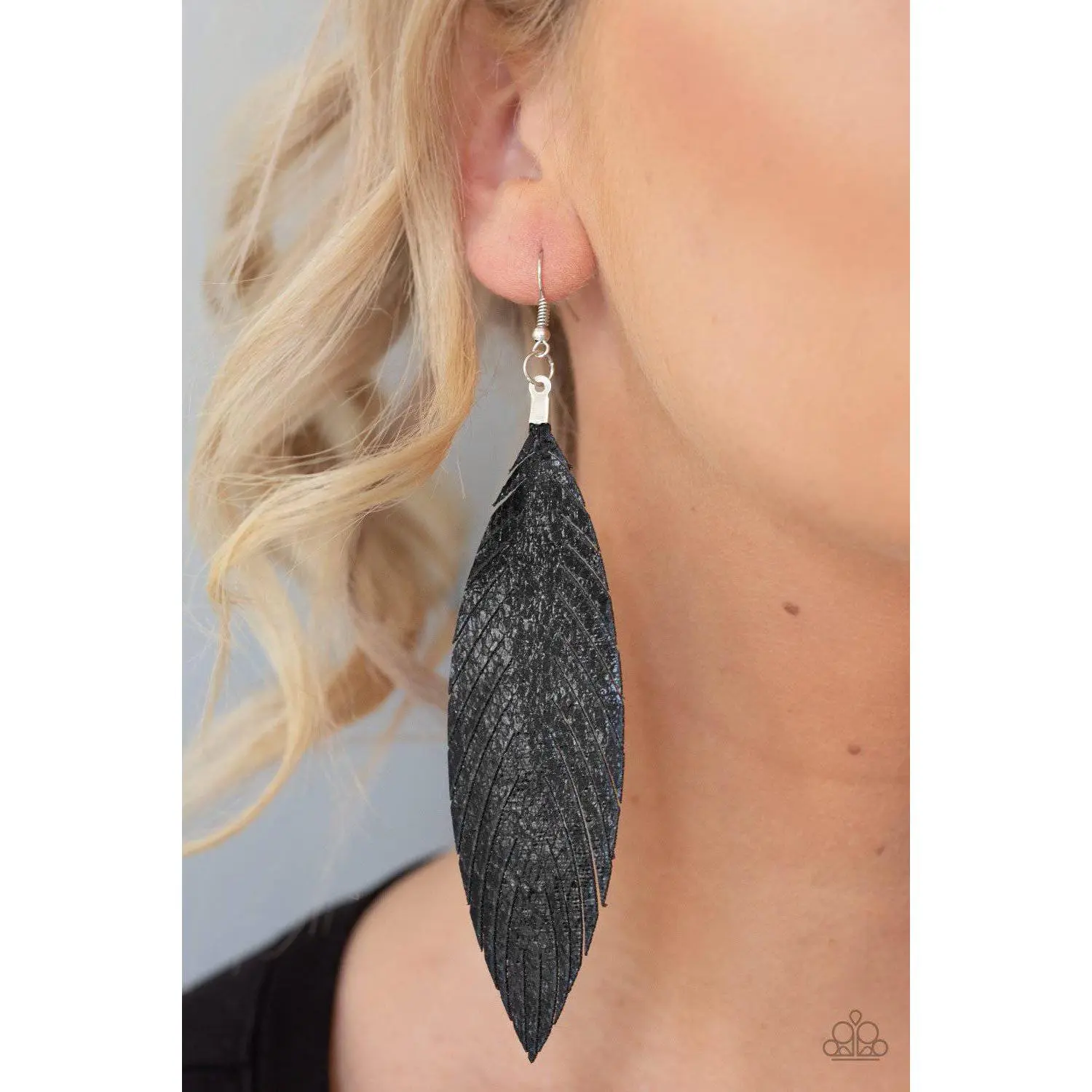 Feather Fantasy - Black Leather Feather Earrings - Paparazzi Accessories