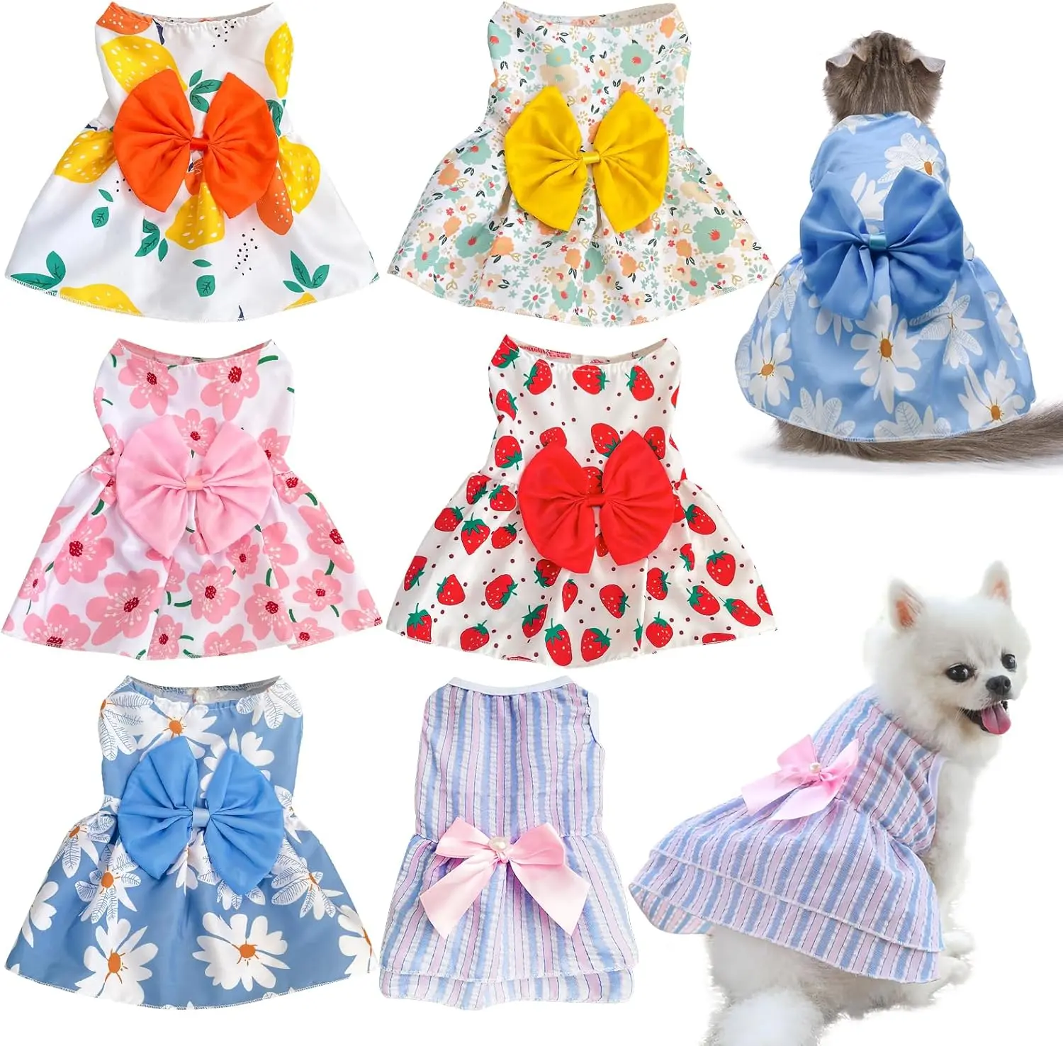 6 count  Dresses for Small Dogs Girls, Cute Princess Puppy Kitten  Dresses with  and Bowknot for Pet Cats, Small Dogs' Outfits Female Pet Skirts Clothes for Chihuahua Yorkies