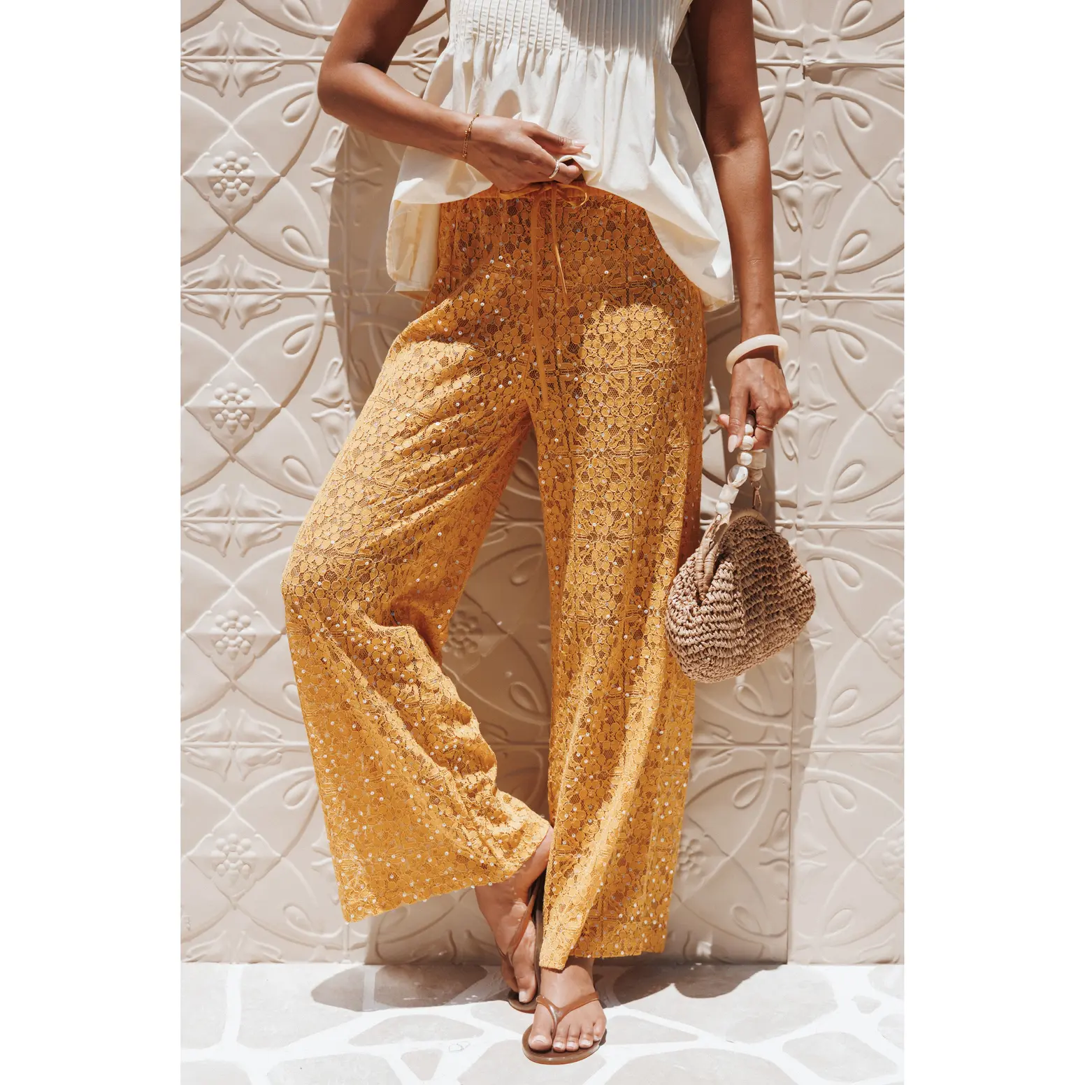 Jacinta Sequin Lace Pant - Mango