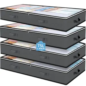 Under bed storage container 4-pack under bed storage bags large wardrobe organizer for clothes blankets sweaters Christmas Gift