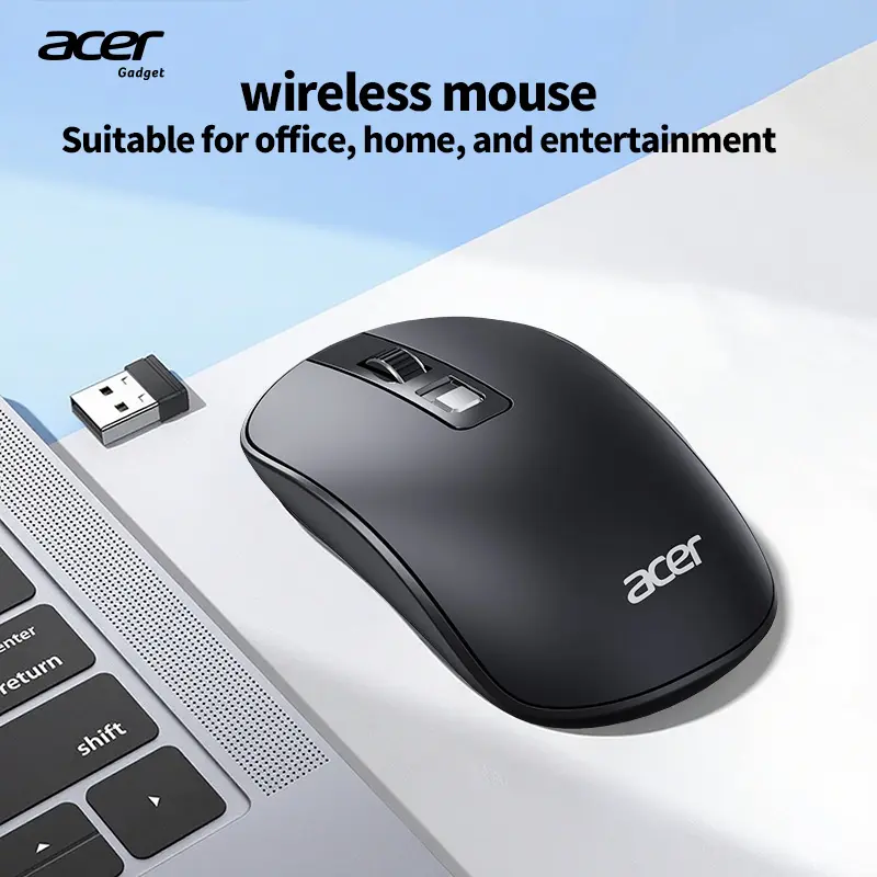 acer Computer Mouse Wireless, 2.4G Slim USB Wireless Mice with USB Receiver, 800/1200/1600 Adjustable DPI Optical Laptop Mouse with 4 Buttons, Portable for Laptop, Desktop, PC, Computer Peripherals, Connected Mouse