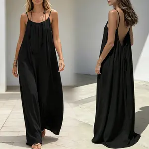 Women Solid Color Backless Cami Dress, Womens Casual Sleeveless Dress for Summer, Ladies Clothes for Beach Holiday Vacation