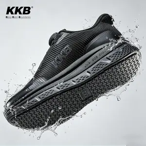 KKB Men's Closed Nonslip Waterproof Safety Shoes - Breathable Water Resistant Fabric Safety Sneaker, Sweat-Absorbent, Odor-Control, Orthopedic Support, Arch Fit, Easy-On Walking Shoes for Workers