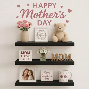 Wall-Mounted Storage Rack with Accessories, Wall Mounted Shelf, Thick Solid Board & PVC Wood Grain Finish, Bedroom Kitchen Living Room Office Decor