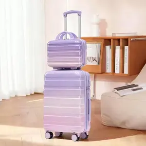 Carry On Luggage 2PCS Luggage Set PC ABS Hardshell Lightweight Suitcase 4 Spinner Wheels (14/ 20Purple)